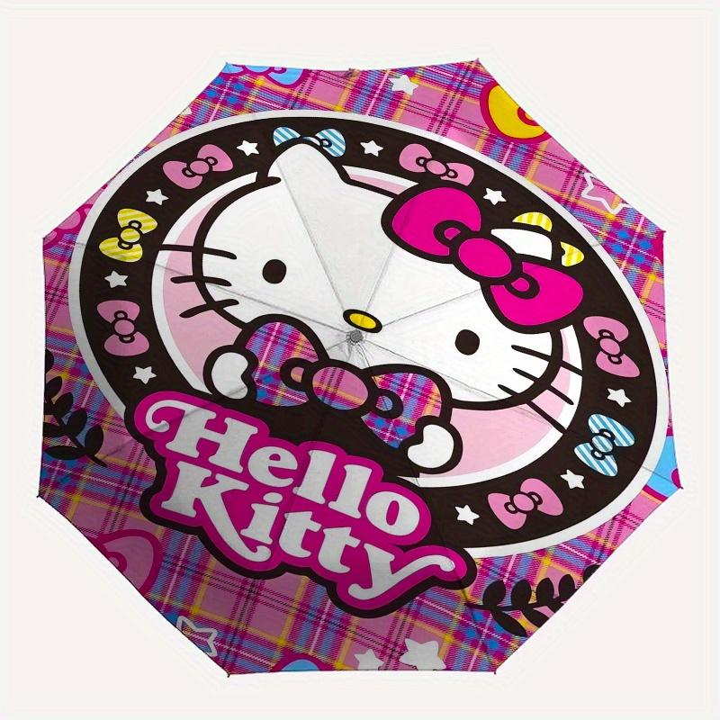 Hello Kitty,Plaid Pattern Automatic Folding Umbrella-Simple 8-Rib Design, Bright Cartoon Pattern, Durable Iron Frame, Suitable For Travel, O