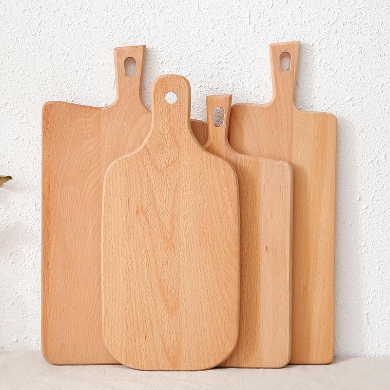 Japanese Style Beech Wood Chopping Board with Handle, Double-Sided, Hangable for Bread, Pastry Storage and Display.