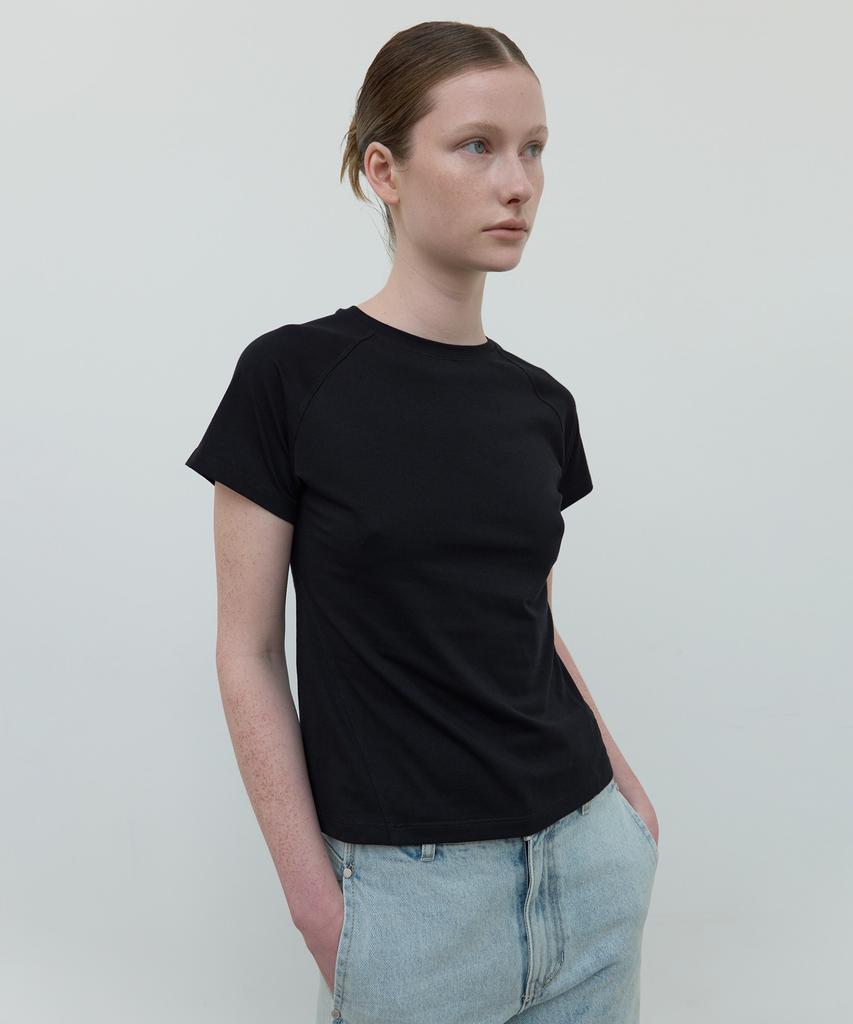 AFTERGLOWOOL Organic Cotton Silket Slim Fit Curved Short Sleeve T-Shirt_Black