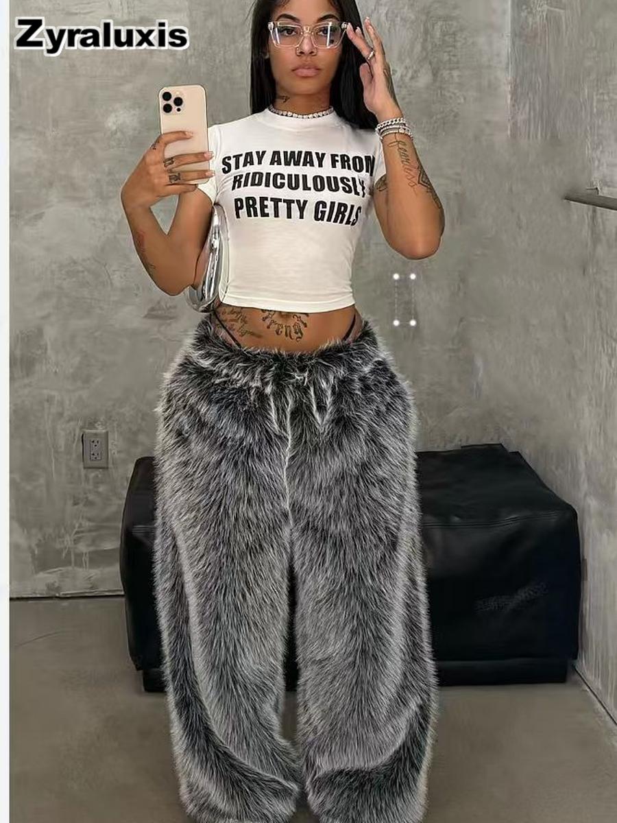 Vintage Amerikanischer Street Style Bedruckte Lockere Baumwollhose mit Weitem Bein für Damen XXL schwarz