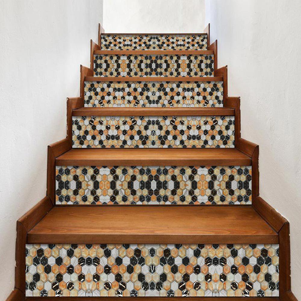 Creative Tile Self-Adhesive Staircase Sticker, Living Room Diy Decoration Home Waterproof And Anti-Fouling Wall Sticker 6 Pieces