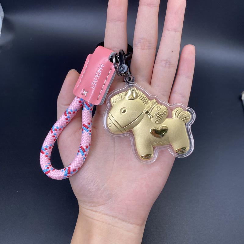 Year of the Horse Gold Keychain: Creative Cartoon Pony Pendant Gift for Friends
