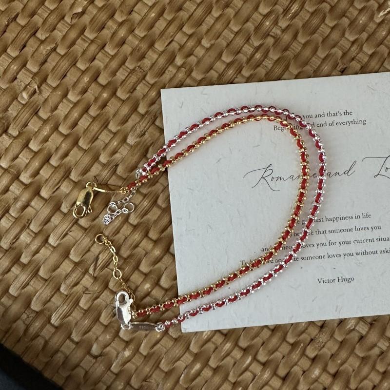 Handmade New Arrival Braided 925 Sterling Silver Red Cord Beads Bracelets for Women Fine Jewelry