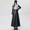 Vintage PU Leather Women Midi Skirts Y2K Autumn High Waist Streetwear with Belt Pleated Skirt Female Elegant Solid A Line Skirts