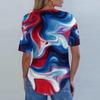 Short Sleeve Womens Tops Summer T-Shirts Print V Neck Casual Basic Tee Button Shirts Tunic Tops Independence Day