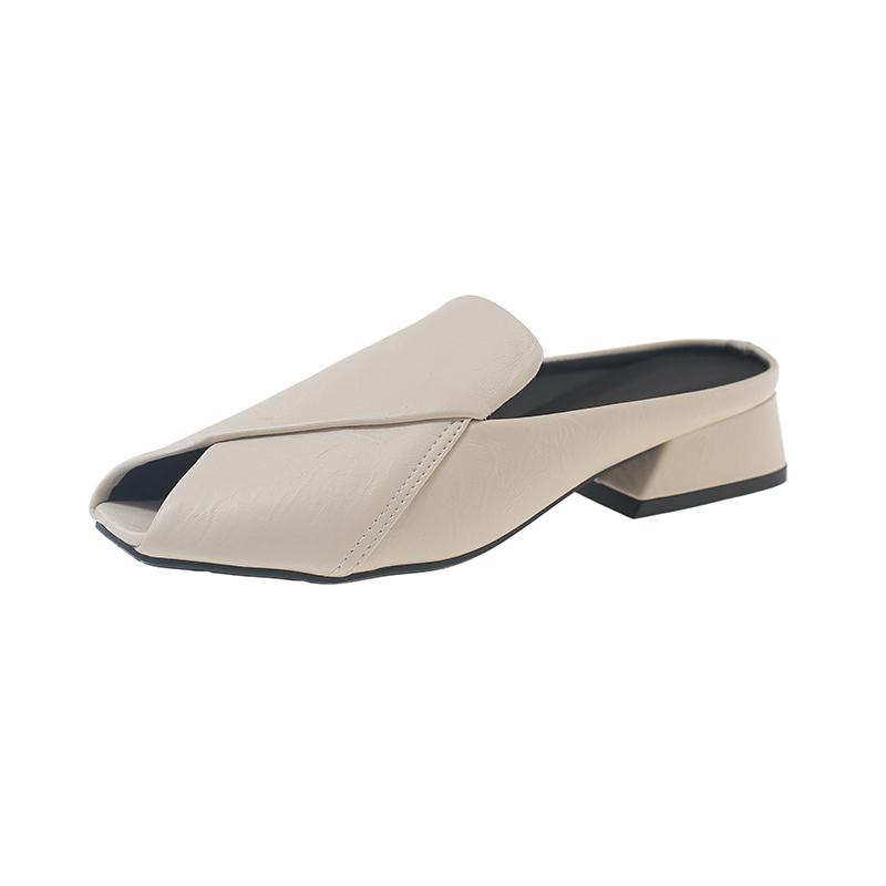 Baotou Spring and Autumn Slippers Women's Medium Heel Casual Fashion Slippers