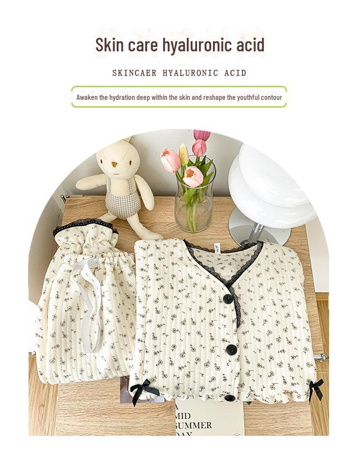 2024 Warmer Umstandspyjama aus Air-Baumwolle mit Zwischenschicht – Strickjacke mit Rundhalsausschnitt und Stillzugang für Herbst/Winter.