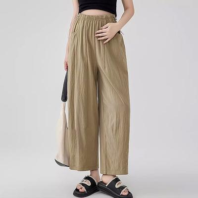 Pregnant Women's Nine-point Pants Summer Thin Outer Wear Ice Silk Balloon Pants, No Support, Pregnancy Does Not Restrain The Belly Wide-leg Pants