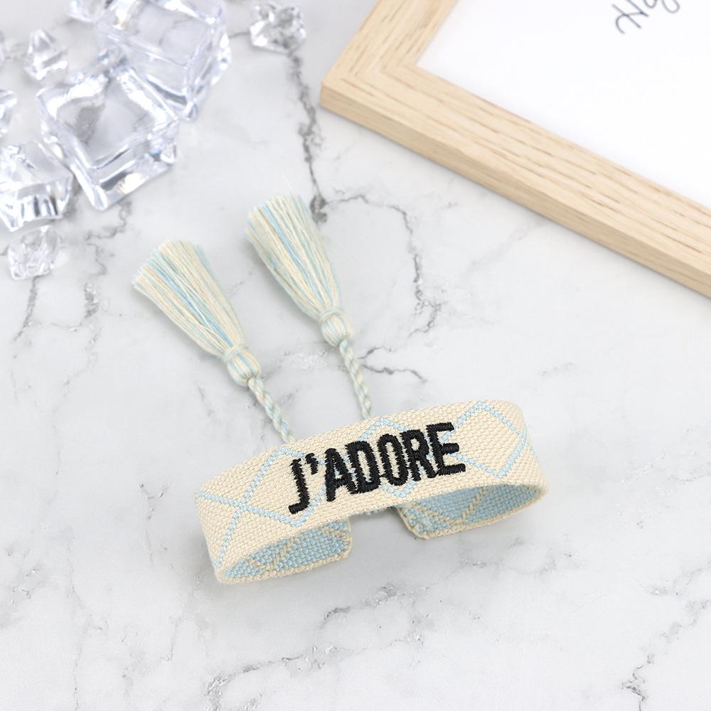 J'adore Bracelet: Embroidered Letter Tassel Wristband for Women & Couples