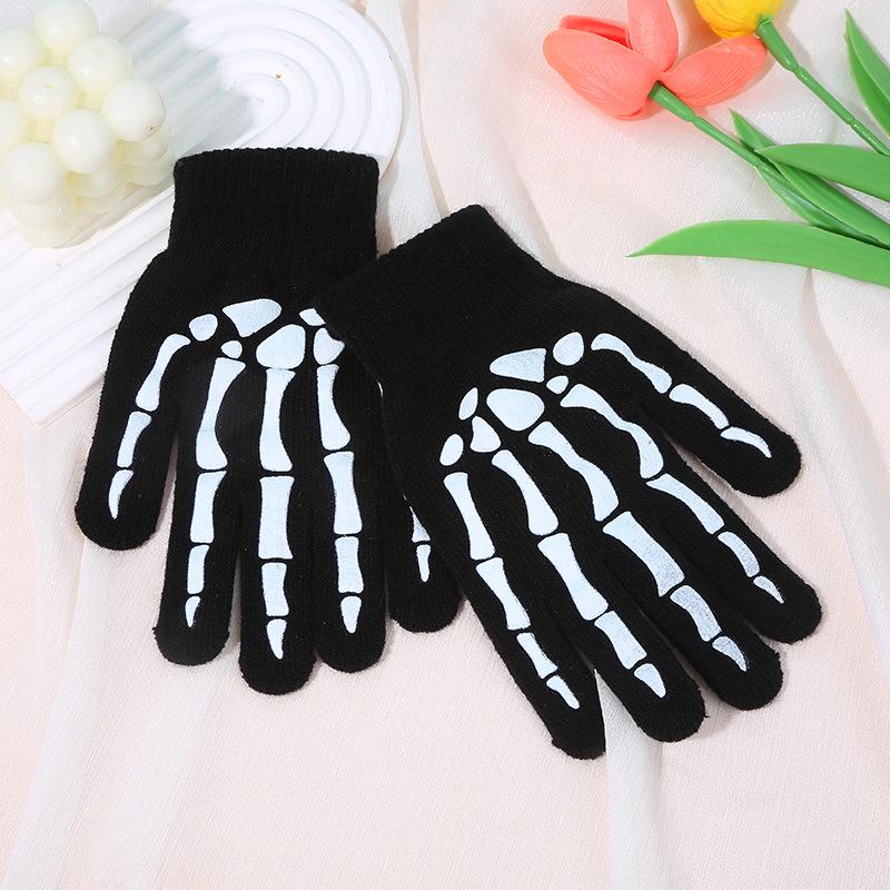Luminous Glow-in-the-Dark Skeleton Knitted Gloves for Halloween and Outdoor Cycling