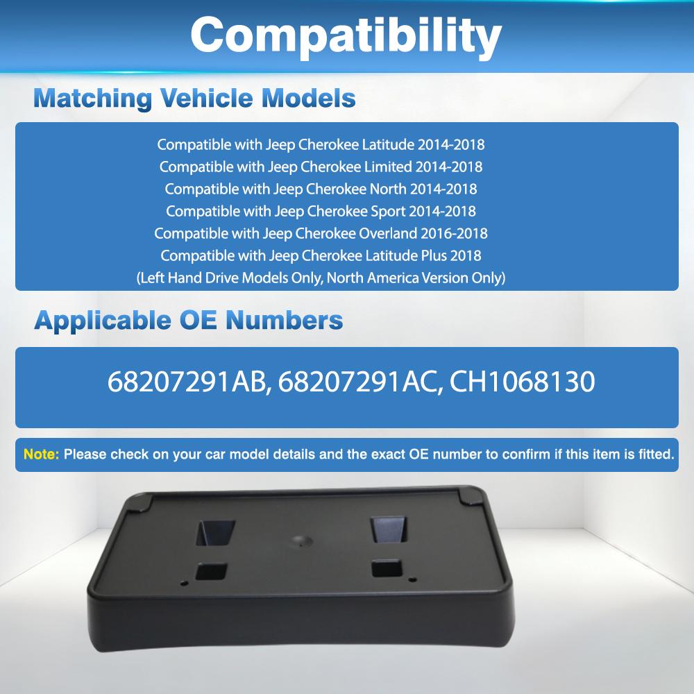 For Jeep Cherokee Latitude Limited North Sport 2014-2018 Car Front License Plate Frame Bracket 68207291AB 68207291AC CH1068130 License Plate Covers