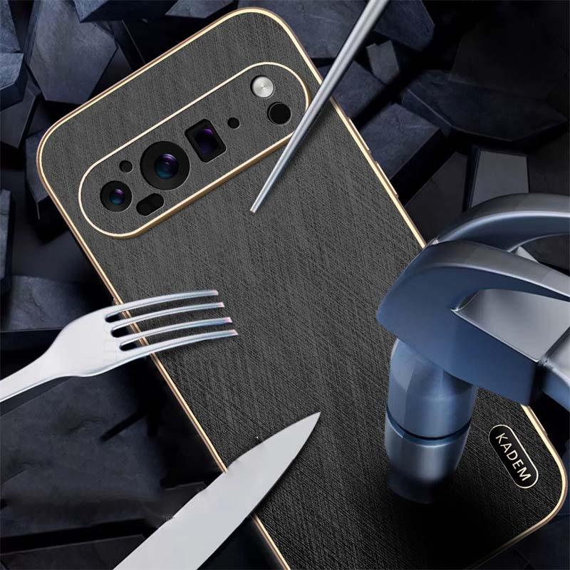 6D Plating Gold Silk Grain Leather Case For Google Pixel 9 Pro XL Electroplated Tough Shockproof Cover For Pixel 9a 8 7 6 9 Pro