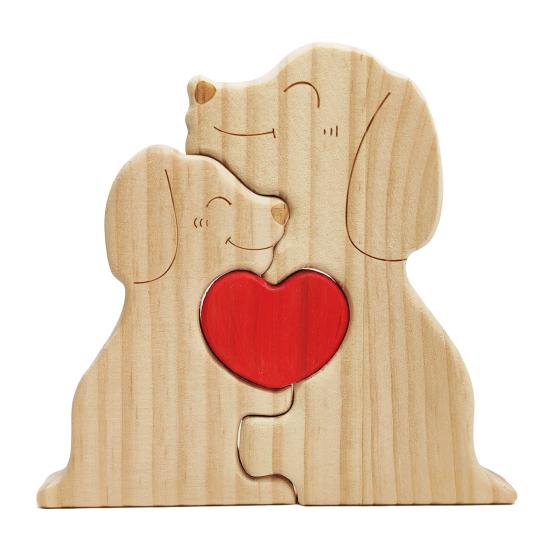 

Wooden Dog Family Puzzle Loving Family Dog Jigsaw Puzzle with Red Heart for Father s Day Mother s Day Anniversary Wedding Decor 2pcs