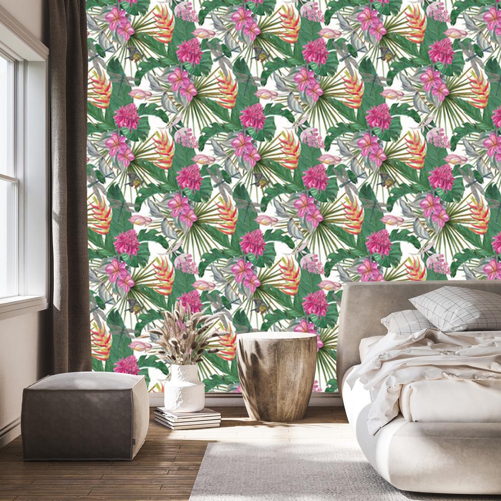 Wallpaper Beautiful Leaves Exotic Flowers for Living Room and Bedroom 50x1000