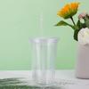 1pc-Reusable Double-layer Plastic Transparent Drinking Cup Water Bottle with Lid Straw Cup Outdoor Drink Tea Milk Mug Tools
