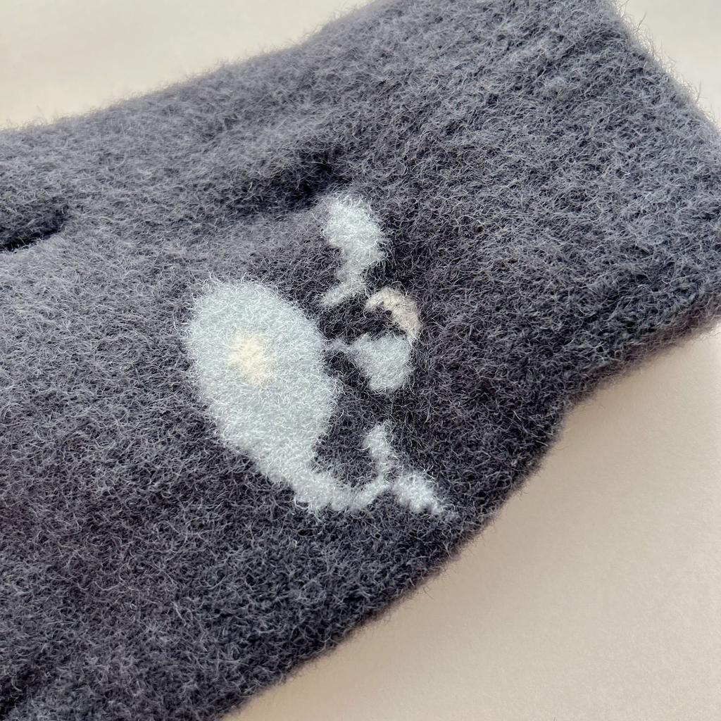 Winter warm thickened half-finger gloves Japanese cute cartoon whale picture velvet touch screen knitted wool gloves
