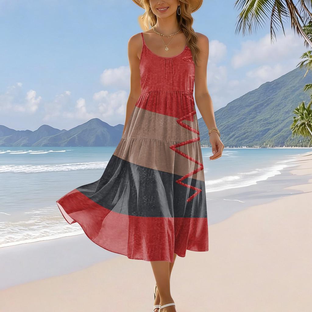 Women’s Summer Floral Print Adjustable Strap Bohemian Casual Beach Holiday Sundress with Pockets Loose Fit Sleeveless Dress
