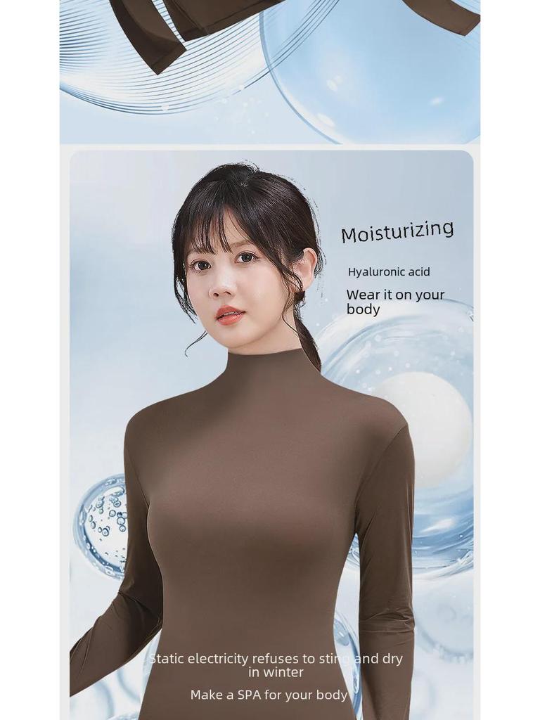 High Collar Hyaluronic Acid Moisturizing Women's Suit for Autumn/Winter - Ultra-Thin & Invisible Warm Base Layer.