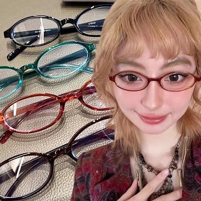 Y2K Damen Retro Ovale Quadratische Brille Rot Grün Quadratischer Rahmen Glas Brillen Dekoration Computer Anti-blau Brillen Dekoration