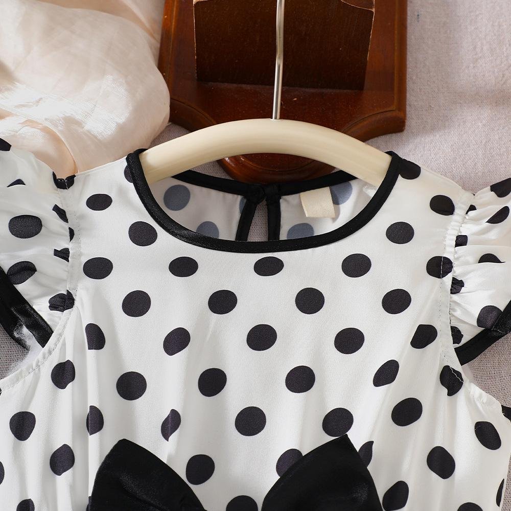 Abito alla moda da bambina con stampa pois - Abito estivo da principessa per bambini con fiocco