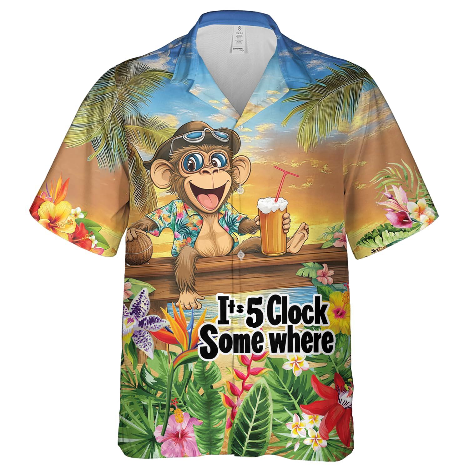 

Cartoon It s 5 Oclock Hawaiian Shirt For Men Clothing Somewhere Mens Hawaiian Shirts Short Sleeve Series Funny Animal Beach Tops S