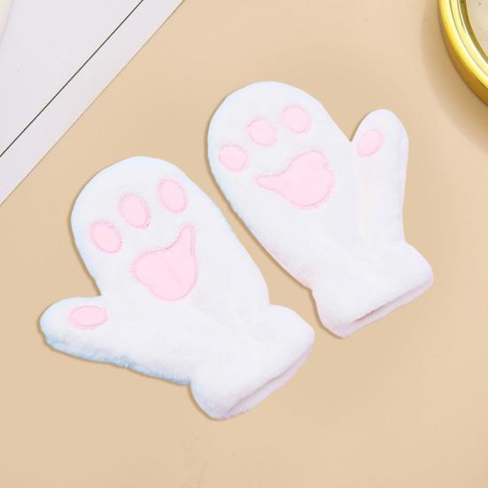 1 Pair Women Winter Mittens Cartoon Cat Paw Shape Thick Plush Anti-slip Heat Retention Outdoor Skiing Cycling Gloves