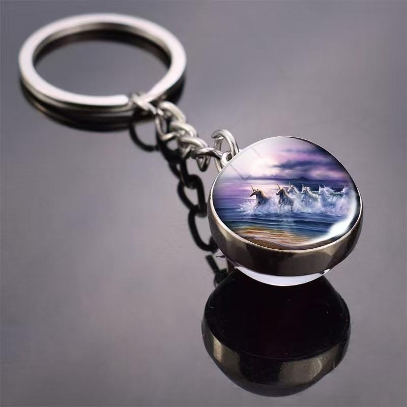 Unicorn Pattern Jewelry With Round Zinc Alloy Glass Charm For Gift And Daily Wear