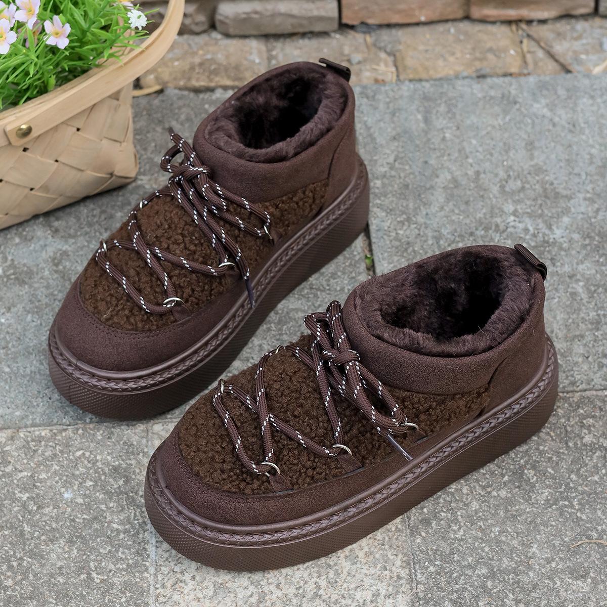 

Women s Fashion Lace-up Warm Padded Lining Arch Support Comfortable Soft Elastic Shock-absorbing Waterproof Non-slip Casual Snow Boots Cotton Shoes 42 темно-коричневого кольору