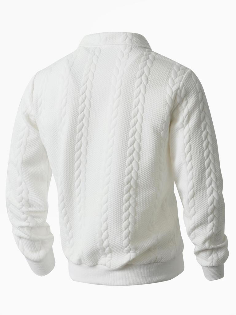 Men's European Size Lapel Jacquard Casual Long Sleeve Knit Hoodie - Spring/Autumn Fashion