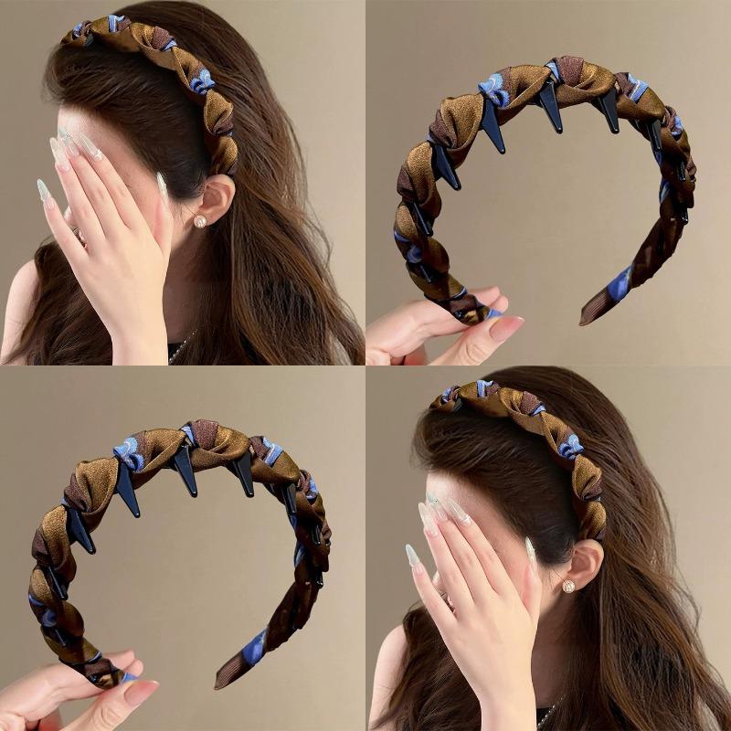 Retro Fabric Wave-patterned Beaded Hairband for Women, Suitable for Face Washing, Travel Accessories.