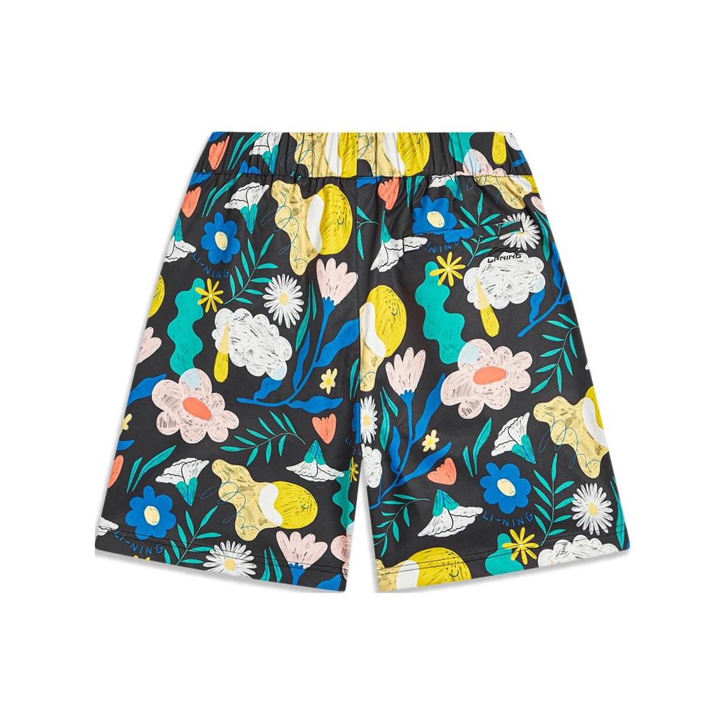 Li Ning Sports Trend Series All Over Print Mid Rise Loose Fit Sports Shorts Unisex shorts Black AKST443-1