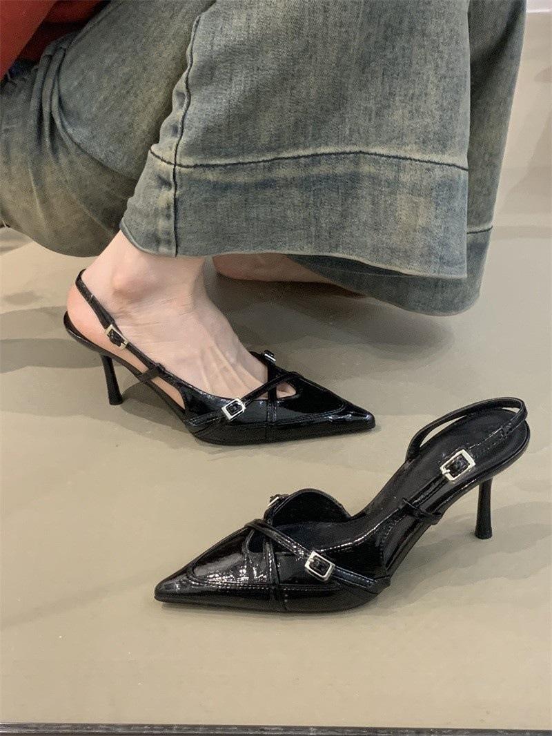 

Нишевые крэковые высокие каблуки 2025 года, новый французский темперамент, элегантная мода, фея, заостренная голова, неглубокий рот, босоножки на шпильке 39