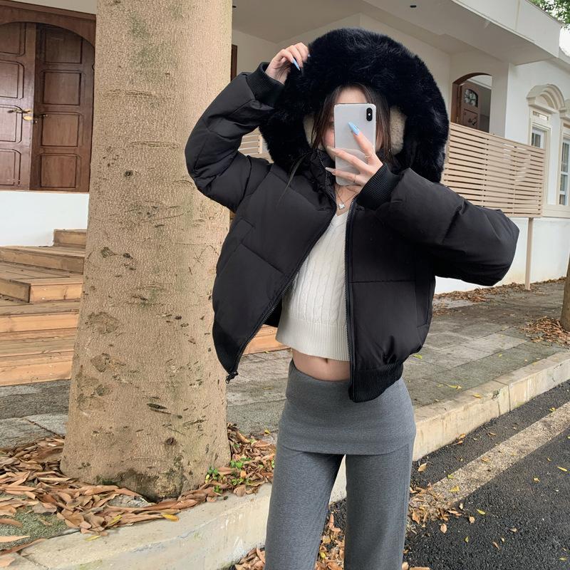 European and American Design Sense Hooded Fur Collar Cotton Clothes Women's Winter New Short Cotton-padded Clothes Bread Clothes Jacket
