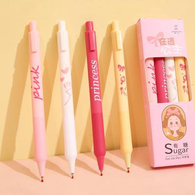 4pcs Sugar Princess Gel Pens Pink Style 0.5mm Ballpoint Black Color Ink for Writing Office School