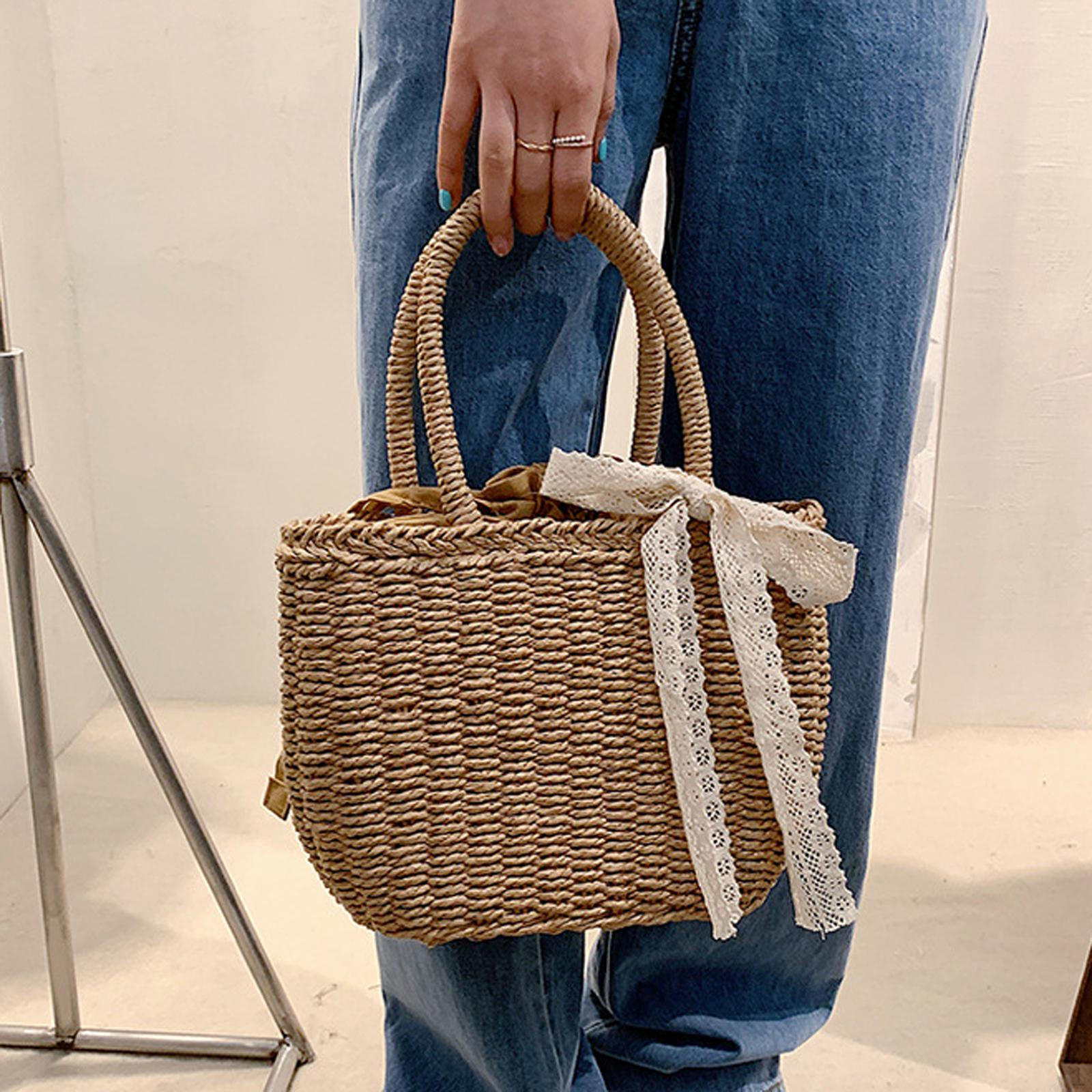 

Women Straw Bag Casual Fashion Lightweight Purse Handmade Top Handle