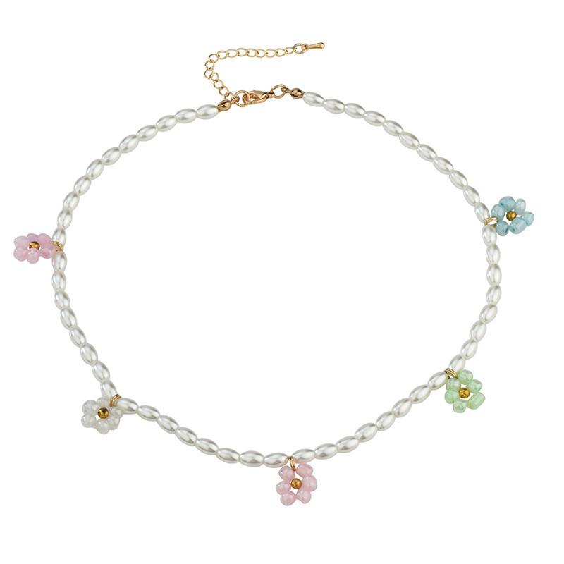 Korean Trendy Inspired Pearl Flower Necklace For Women Unique Beaded Design For Occasion Every