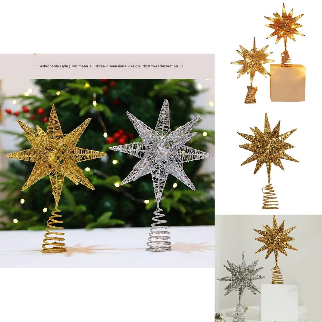 Christmas Tree Top Star Led Glitter Iron Art Decor For Holiday Celebration