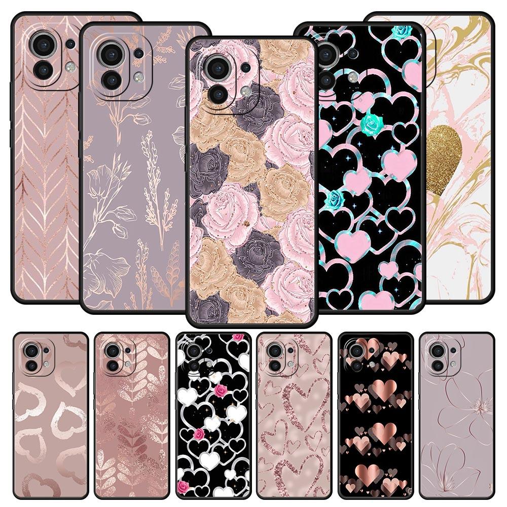 Phone Case For Xiaomi Mi 15 14 13 12 11 Lite 14T 13T 12T 11T Pro Poco X6 X5 M3 X3 Pro F5 F4 Cover Gold Rose Love Heart