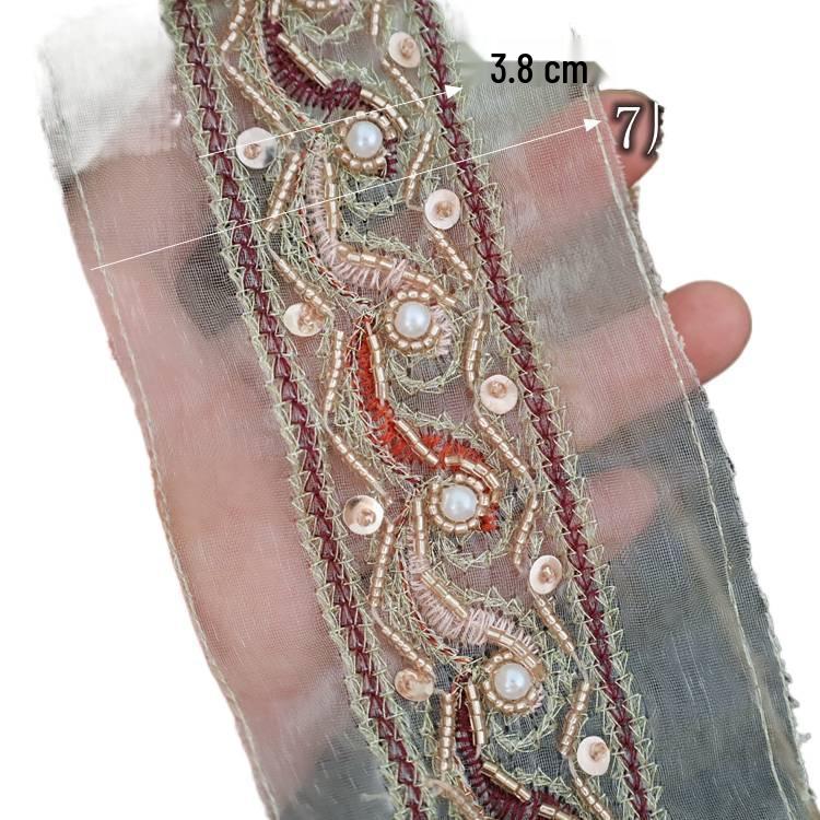 7CM Wide Ethnic Organza Beaded Embroidery Lace Trim for DIY Clothing, Belts, and Headwear