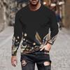 Crane Bird Pattern Beautiful Animals 3D Printed Men's T-shirts Autumn Casual Loose Round Neck Long Sleeves Tops