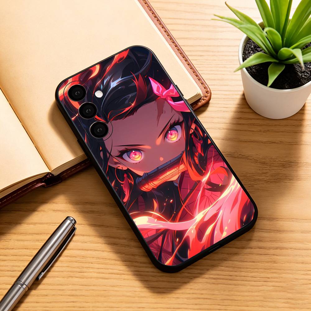 

Demon Slayer Tanjiro Nezuko Phone Case Black Silicone Soft For Samsung Galaxy A73,A72,A71,A70,A53,A52,A51 Samsung a32 4g