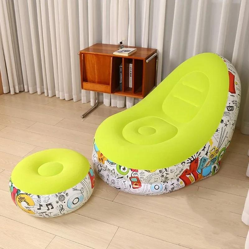 Simple Inflatable Leisure Bean Bag Sofa Lazy Sofa Set Outdoor Foldable Travel Fluffy Seat Tatami Footstool Bedroom Chair