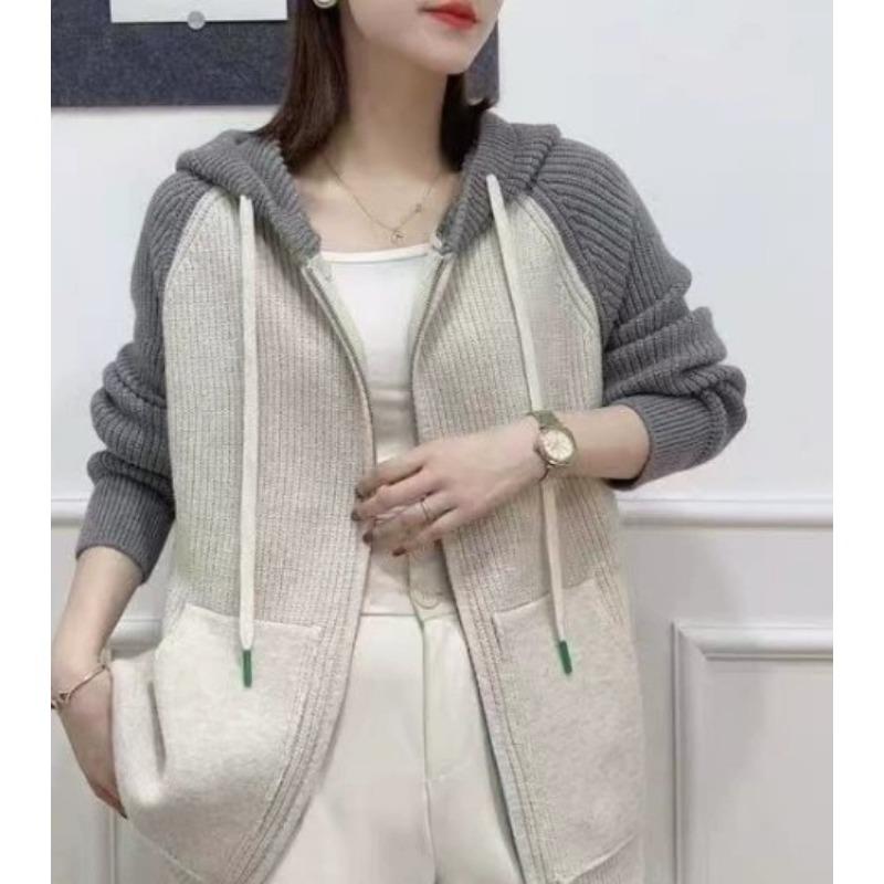 

Осень новый свободный цветной худи вязаный жакет женский на молнии свободный свитер кардиган женский топ One size