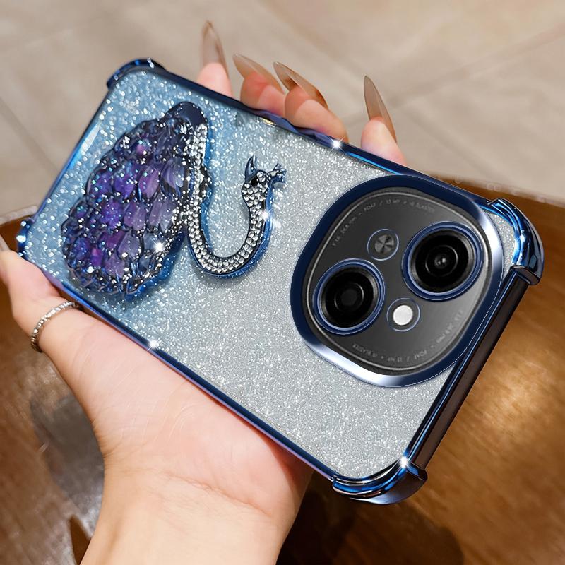 KEYSION Nárazuvzdorné pokovované TPU puzdro na telefón pre TECNO Spark Go 1 1S Go 2025 Trblietavé zdobené labuť so stojanom Zadný kryt pre Pop9 4G