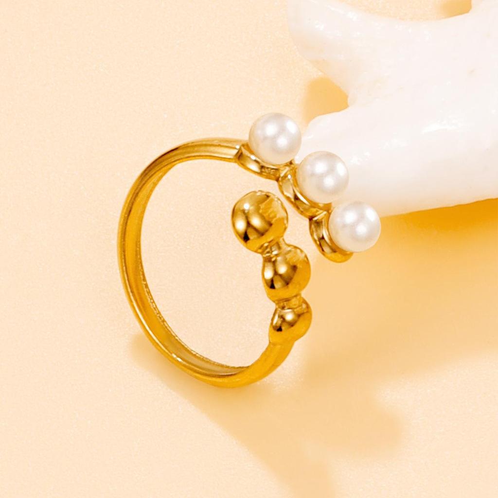 Elegant Geometric Drum-Shaped Pearl Stainless Steel Ring - Perfect Gift for Friends & Girlfriends
