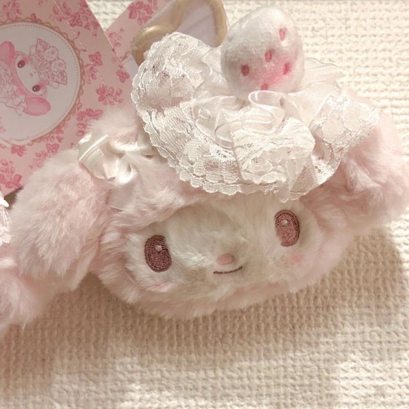 Cute Strawberry Maid Lace Polka Dot Mouth My Melody Plush Toy  White Berry Melody Plush Coin Purse Wallet Girly Heart Gift