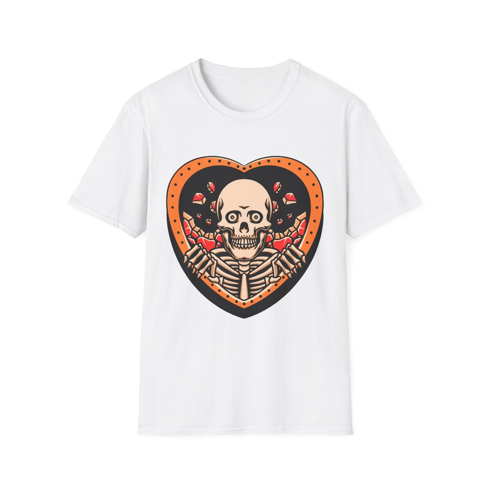 Skull Heart Graphic T-Shirt, Gothic Tee, Halloween Shirt, Casual Wear S