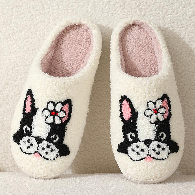 New comfortable home cute cartoon little flower dog winter cotton slippers men and women couple thick-bottomed warm cotton slippers