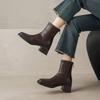 High heeled short boots for women in autumn and winter 2026  thick heel short tube square toe short boots with plush slim boots
