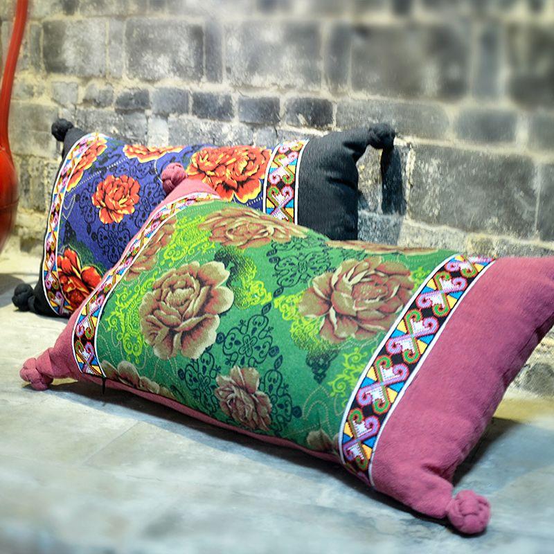 

Китайская классическая пион хлопок и лен поясничная подушка набивная ткань The price of one with core 30x50cm
